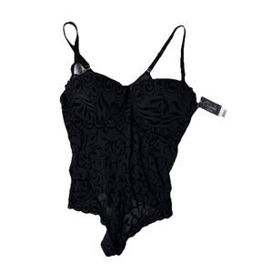 New Oh la la Cheri Paris J'Adore Burnout Velvet Black Teddy 4X Scalloped Leg